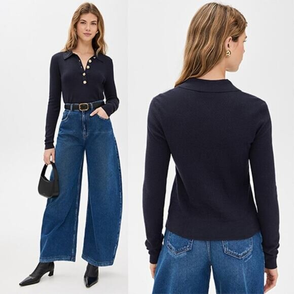 NWT L'agence Sterling Jewel-Button Collar Lightweight Sweater Black Size: XL - Picture 8 of 8